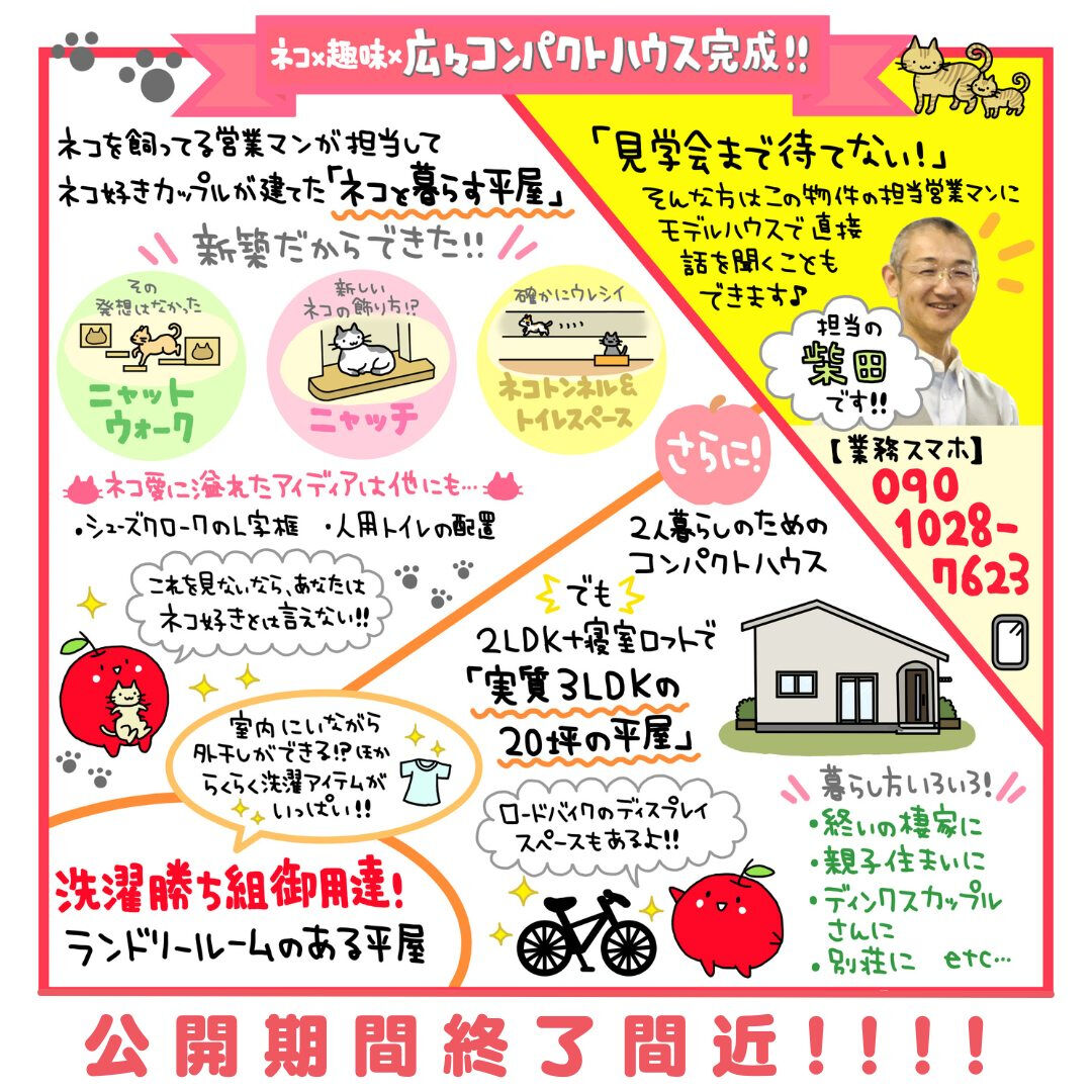 3連休が最後のチャンス！！ネコと暮らす為の平屋🍎